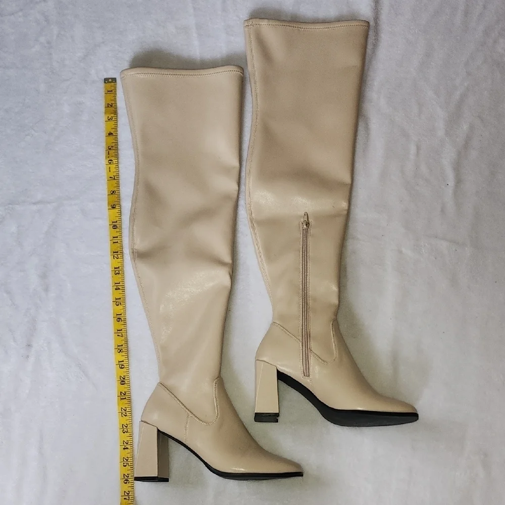 Elegant Cream Over the Knee Boots